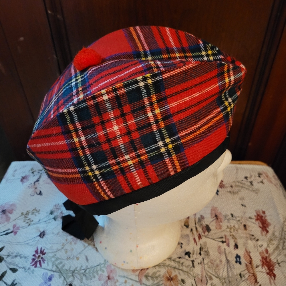 VTG SIZE 7 1/4 Red Tartan Plaid Scottish Highland GLENGARRY Cap Made Scotland - Picture 4 of 8